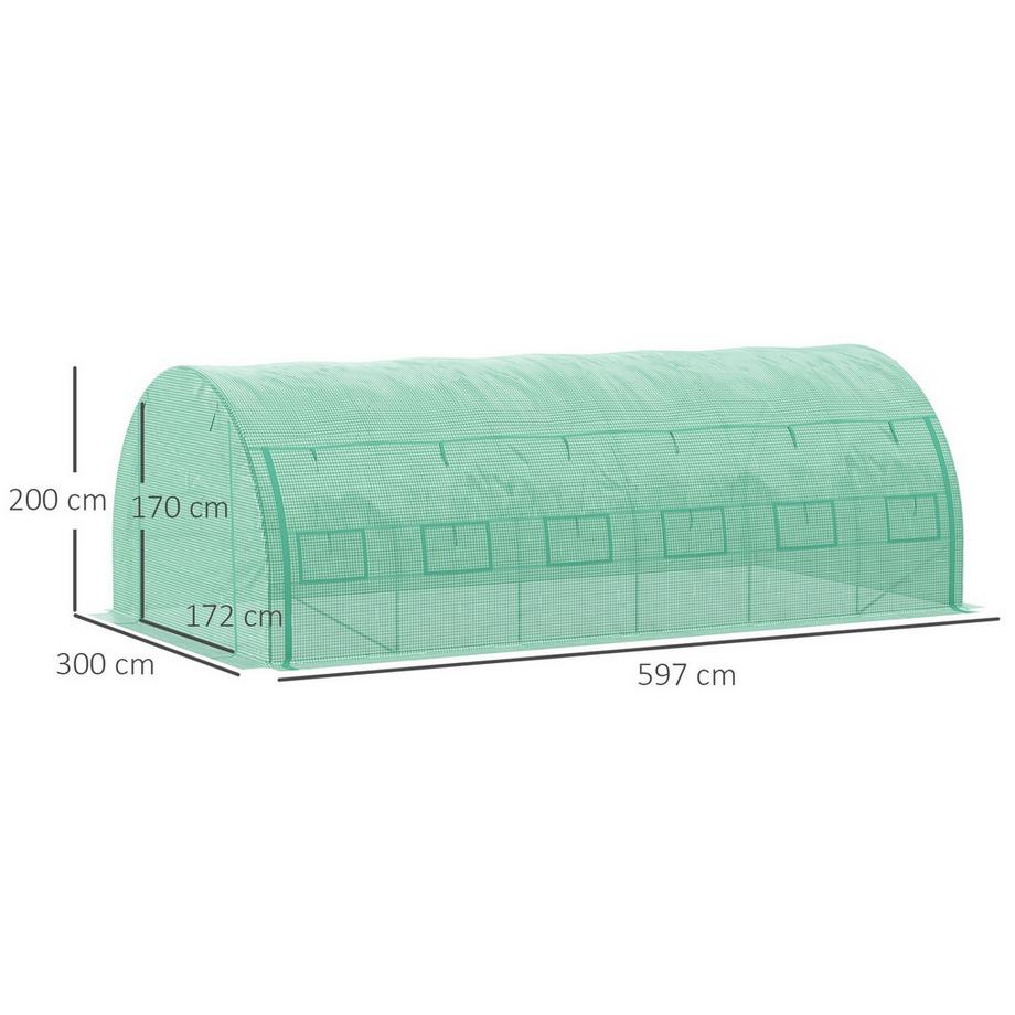 Northio Foliengewächshaus Polytunnel 6X3X2M Begehbar, Uv-Schutz, Aufrollbare Abdeckungen, Stahlrohr, Grün  