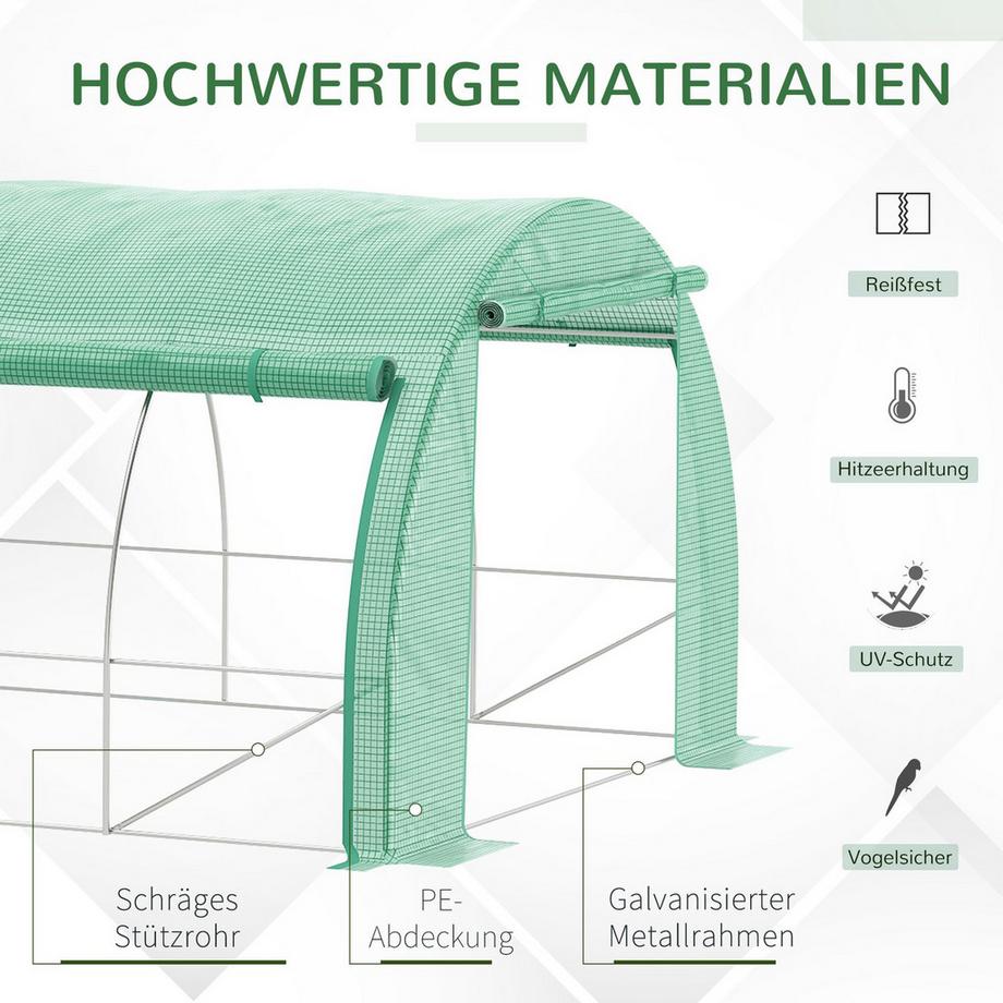 Northio Foliengewächshaus Polytunnel 6X3X2M Begehbar, Uv-Schutz, Aufrollbare Abdeckungen, Stahlrohr, Grün  