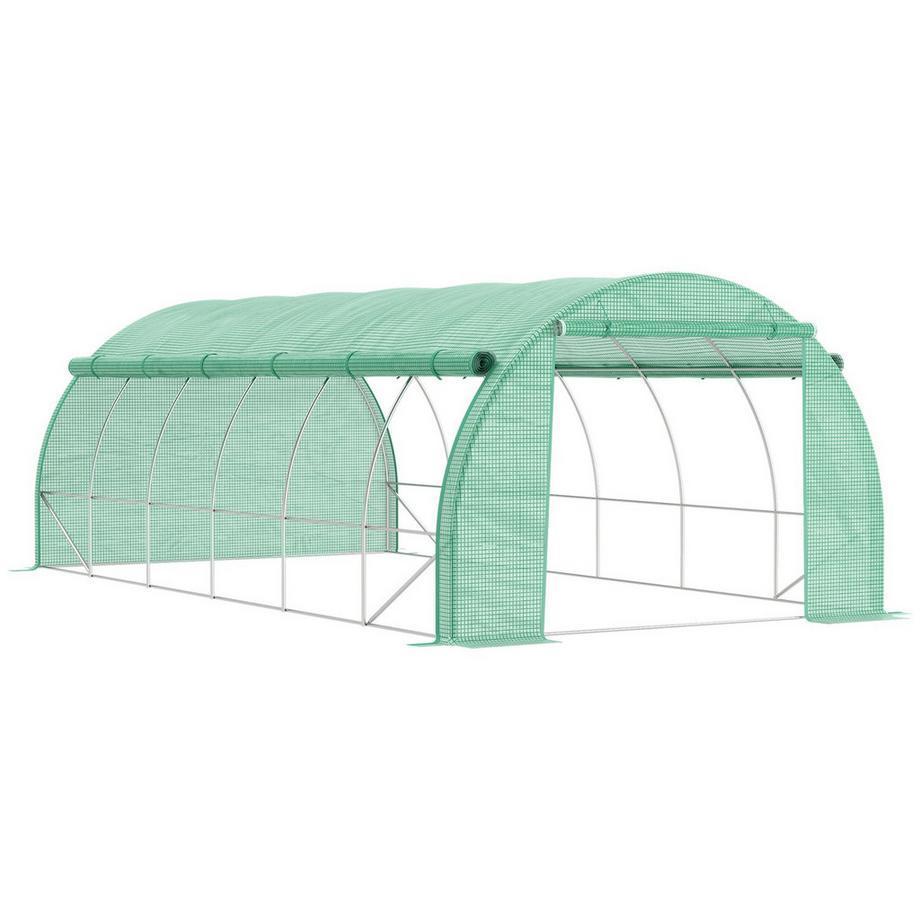 Foliengewächshaus Polytunnel 6X3X2M Begehbar, Uv-Schutz, Aufrollbare Abdeckungen, Stahlrohr, Grün
