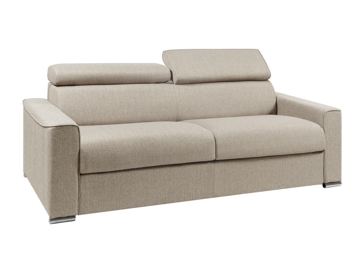 LINEA SOFA Canapé 4 places convertible express en tissu beige - couchage 160 cm - Matelas 22 cm avec mémoire de forme VIZIR  