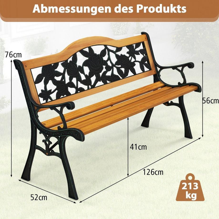 Northix Gartenbank wetterfest 2-Sitzer Sitzbank mit Armlehnen Balkonbank Holzbank 126 x 52 x 76 cm  
