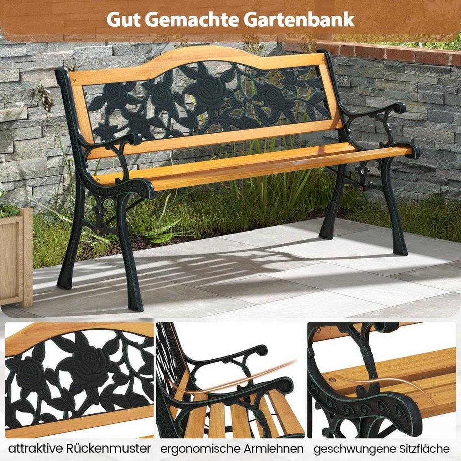 Northix Gartenbank wetterfest 2-Sitzer Sitzbank mit Armlehnen Balkonbank Holzbank 126 x 52 x 76 cm  