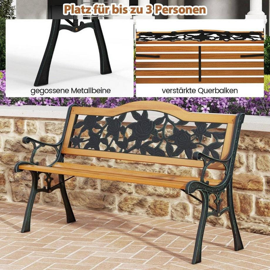 Northix Gartenbank wetterfest 2-Sitzer Sitzbank mit Armlehnen Balkonbank Holzbank 126 x 52 x 76 cm  