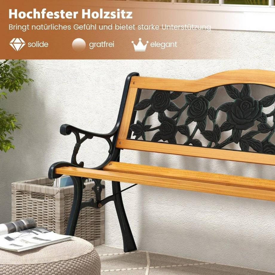 Gartenbank wetterfest 2-Sitzer Sitzbank mit Armlehnen Balkonbank Holzbank 126 x 52 x 76 cm
