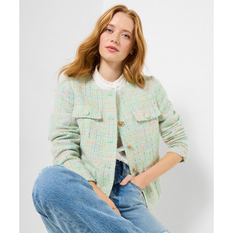 Boucléjacke mit Rundhalsausschnitt