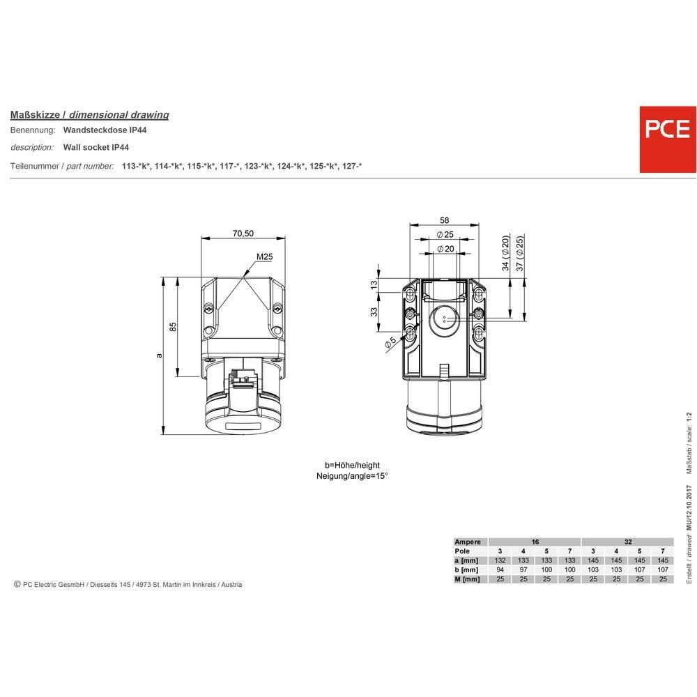 PCE  CEE-Wanddose 7-polig 16 A 