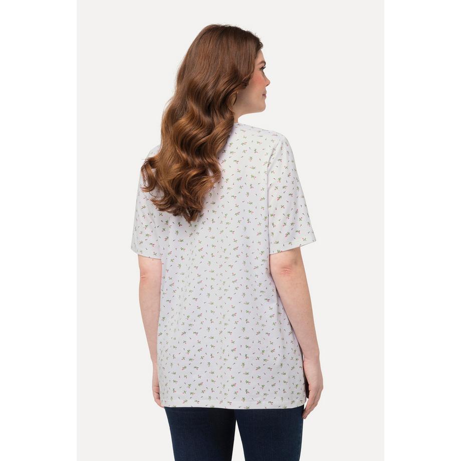 Ulla Popken Maglia Trachten Linea A Scollo a V Mezza Manica con Pieghe Decorative  