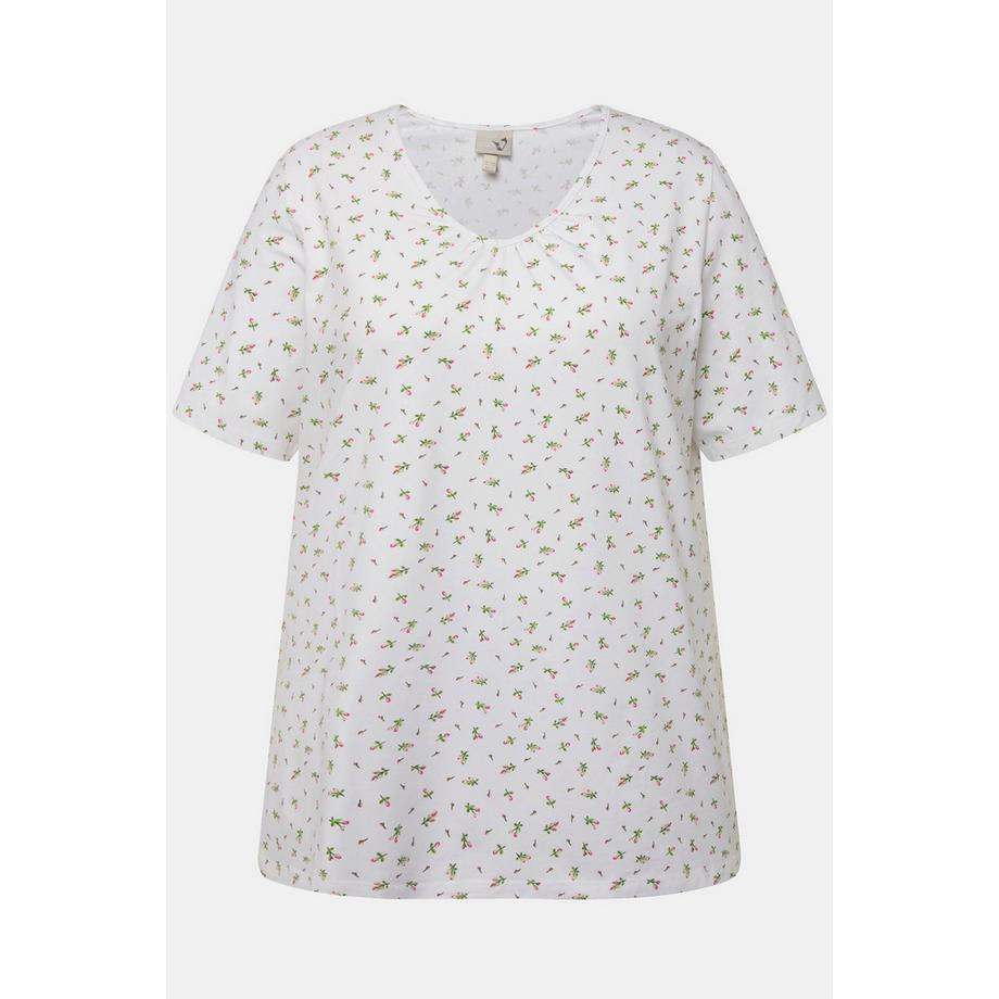 Ulla Popken Maglia Trachten Linea A Scollo a V Mezza Manica con Pieghe Decorative  