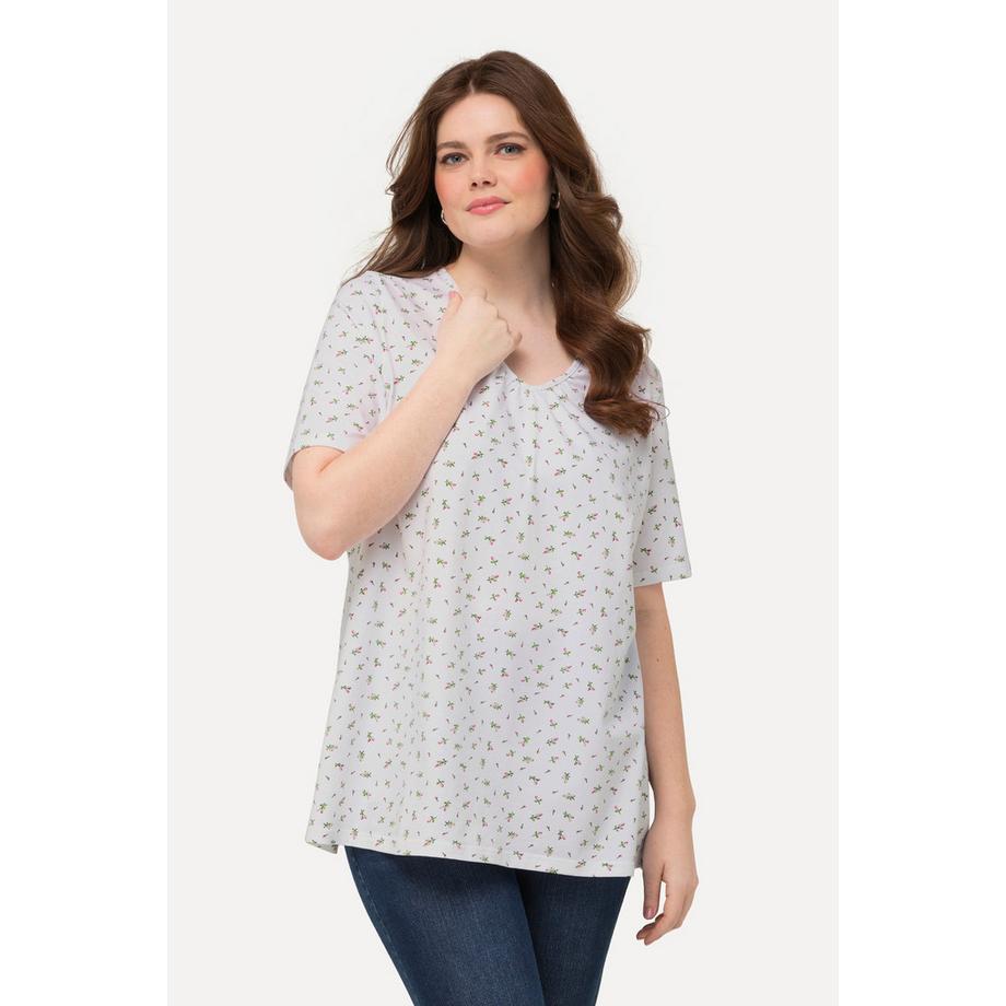 Ulla Popken Maglia Trachten Linea A Scollo a V Mezza Manica con Pieghe Decorative  