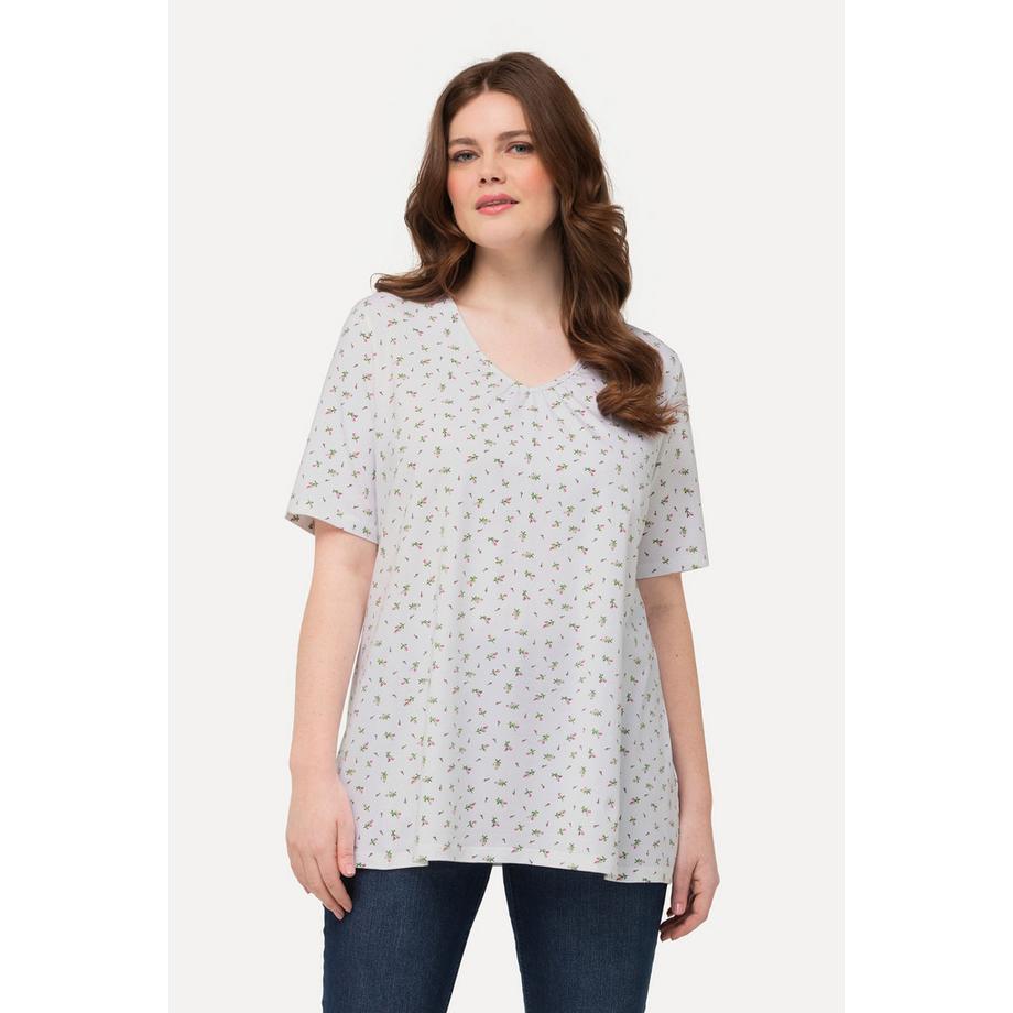 Ulla Popken Maglia Trachten Linea A Scollo a V Mezza Manica con Pieghe Decorative  