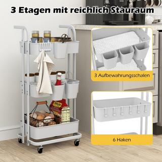 Northix Chariot de service mobile pliable à 3 niveaux sur roulettes, chariot de cuisine en métal avec poignée, blanc  