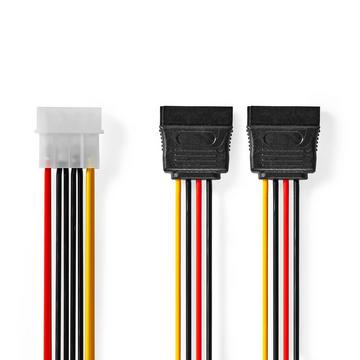 Câble d'alimentation interne | Molex Mâle | 2x SATA 15 broches femelle | Plaqué Or | 0,15 m | Rond | PVC | Multicolore | Boîte