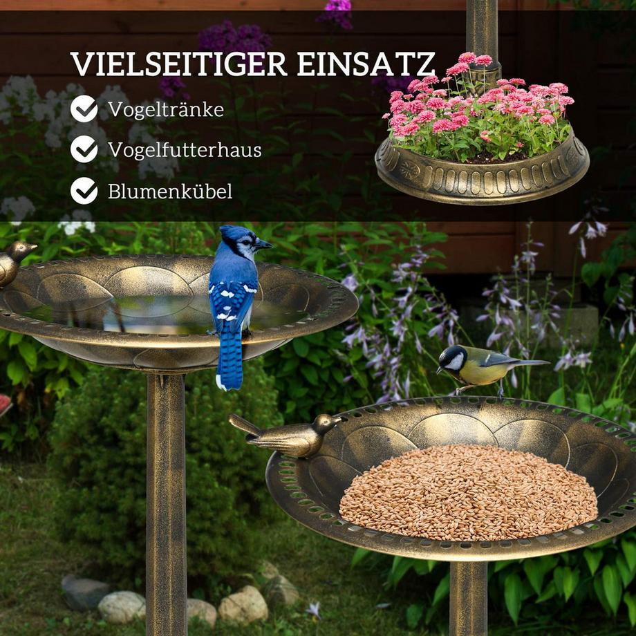Northio  2 in 1 Vogeltränke Stehend, Vogelbad aus Kunststoff, frostsicher Vogelbecken, Winterfest Wassertränke für Wildvögel, Wasserschale, Wasserstelle für Garten Terrasse Balkon 50x50x72cm, Bronze Aosom 