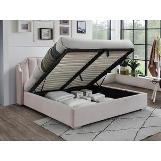 Vente-unique Letto con contenitore 140 x 190 cm con testata letto curva Velluto Rosa  - TEOMIS  