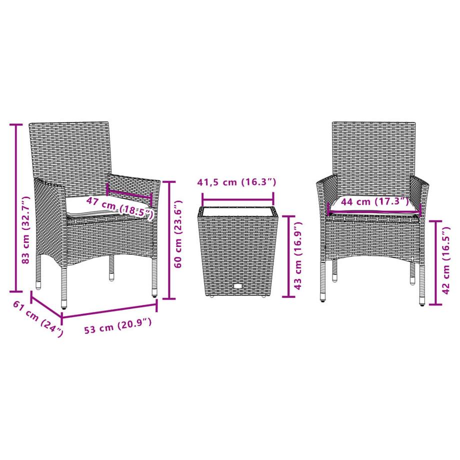 VidaXL set da bistrò Polirattan  