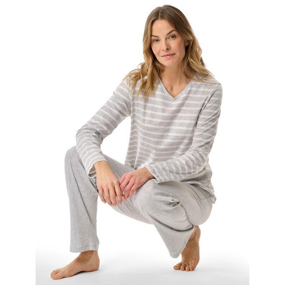 Schiesser Pigiama Rigato Maniche Lunghe Scollo a V  