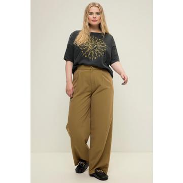 Hose, High Waist, weites Bein, teilelastischer Bund