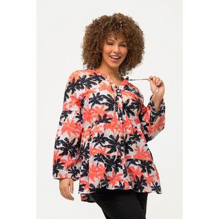 Ulla Popken Tunique Palmiers Ligne A Volants Col Rond Manches Longues  