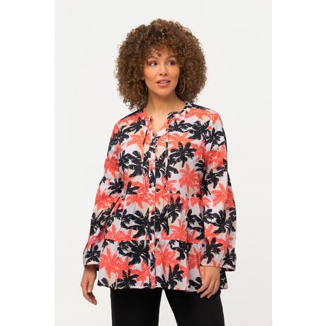 Ulla Popken Tunique Palmiers Ligne A Volants Col Rond Manches Longues  