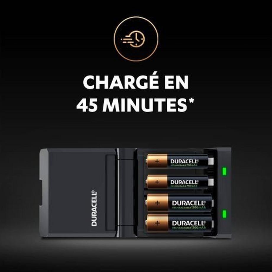 DURACELL  Chargeur de piles Duracell CEF27 Noir + 2 piles AA 1300 mAh et 2 piles AAA 750 mAh 