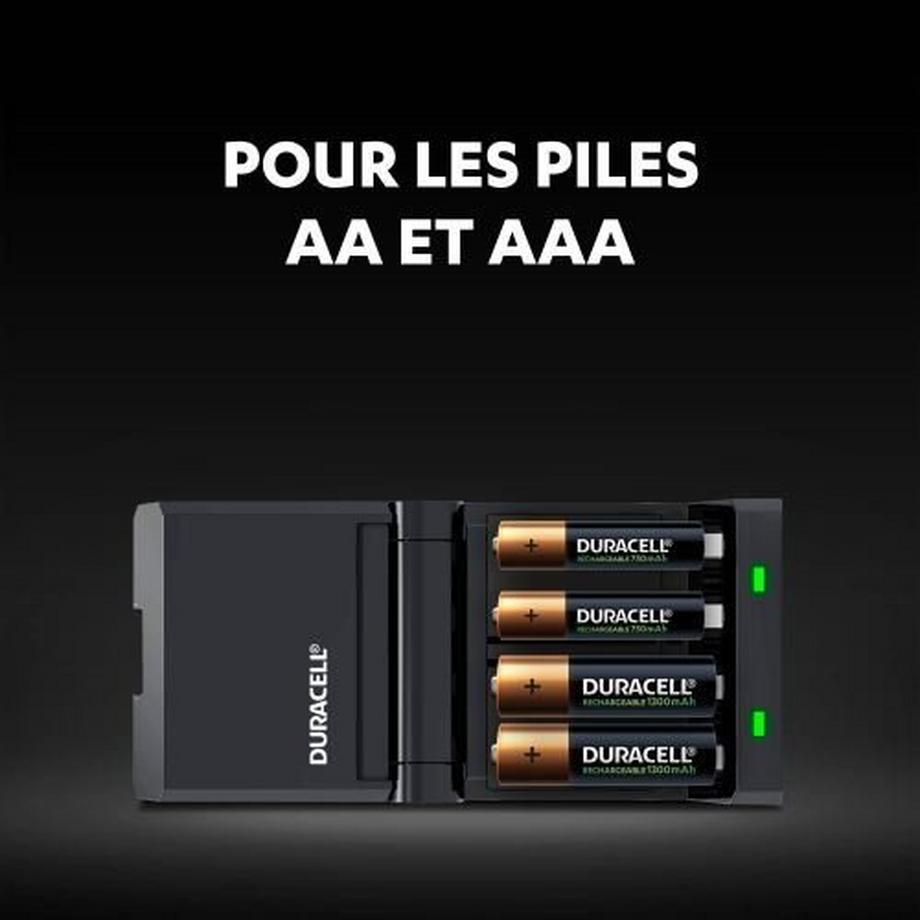 DURACELL  Chargeur de piles Duracell CEF27 Noir + 2 piles AA 1300 mAh et 2 piles AAA 750 mAh 