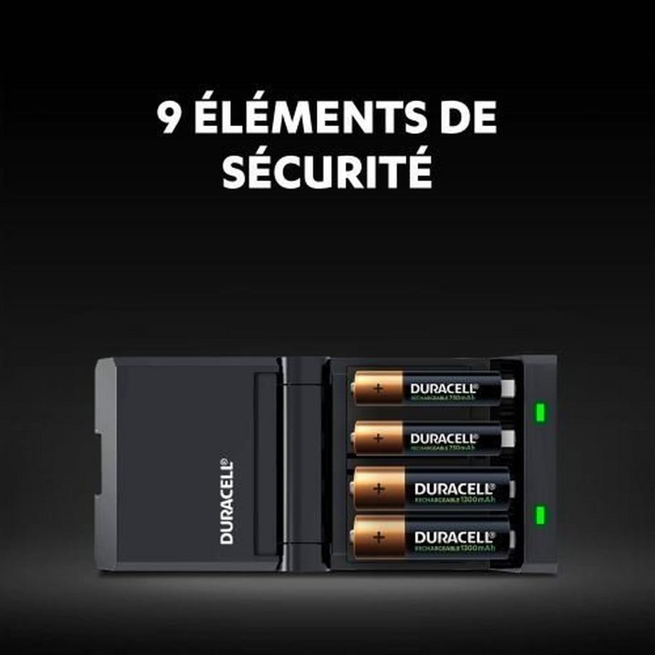 DURACELL  Chargeur de piles Duracell CEF27 Noir + 2 piles AA 1300 mAh et 2 piles AAA 750 mAh 