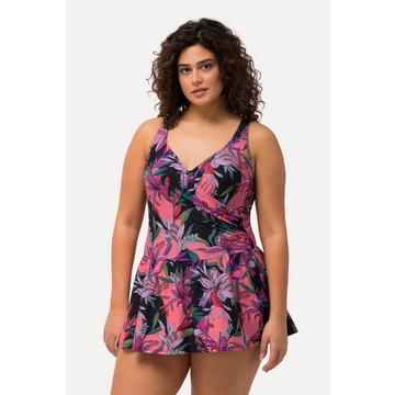 Robe de bain imprimé feuilles à bonnets souples et armatures, matière recyclée