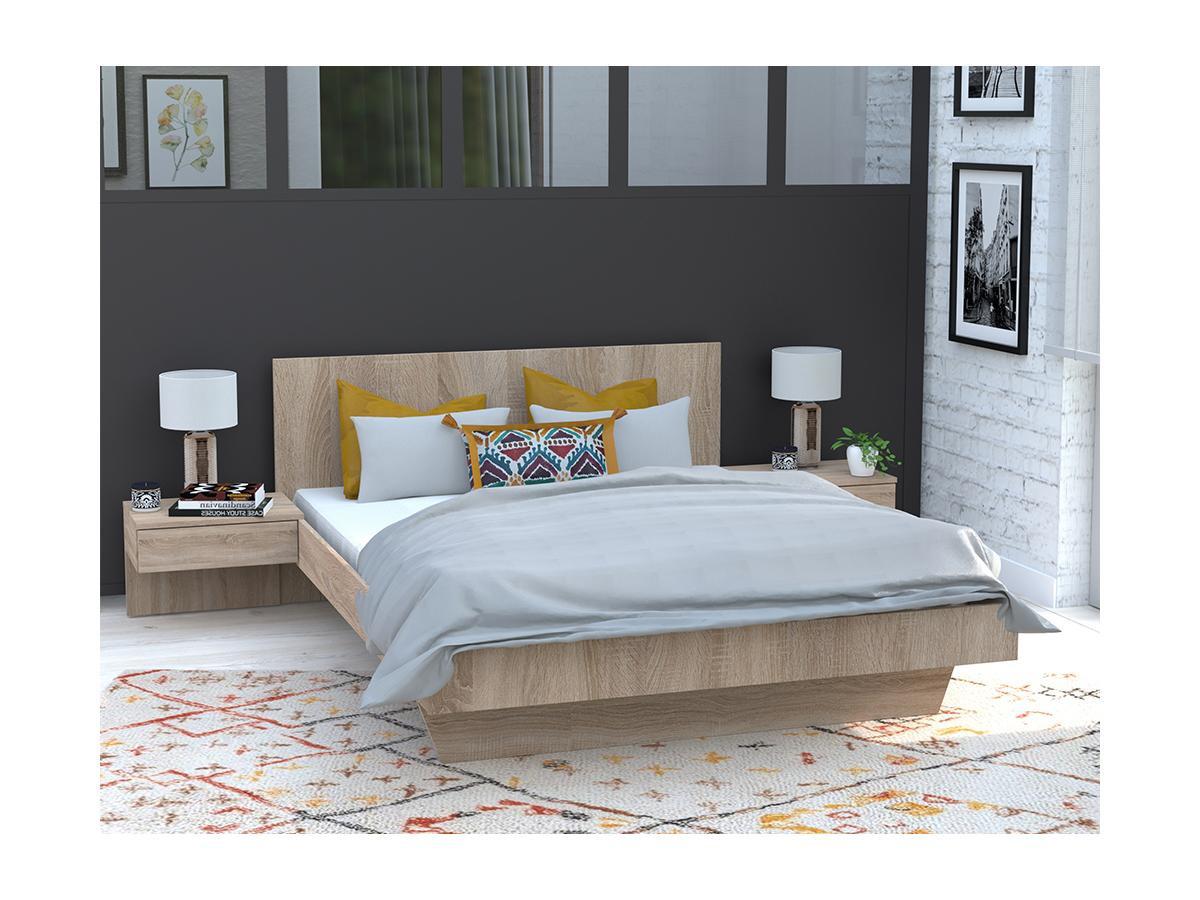 Vente-unique Bett MARVELLOUS mit integrierten Nachttischen Eiche  