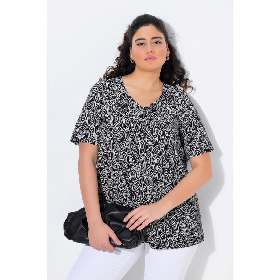 Ulla Popken T-Shirt Zierfalten A-Linie V-Ausschnitt Halbarm  