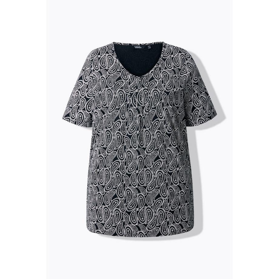 Ulla Popken T-Shirt Zierfalten A-Linie V-Ausschnitt Halbarm  