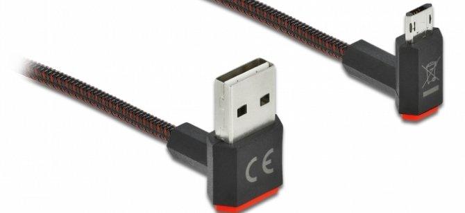 DeLock  EASY-USB 2.0 Kabel Typ-A Stecker zu EASY-USB Typ Micro-B Stecker gewinkelt oben  unten 1 m 