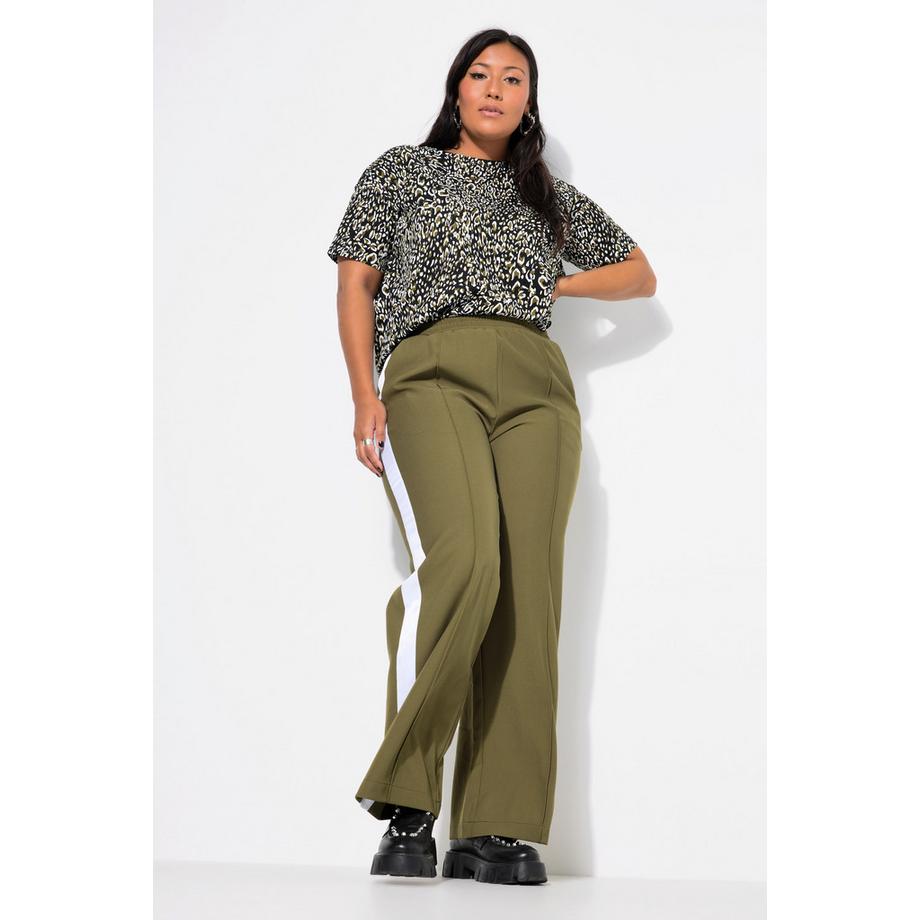 Studio Untold Hose Wide Legs Biese Seitenstreifen Elastikbund  