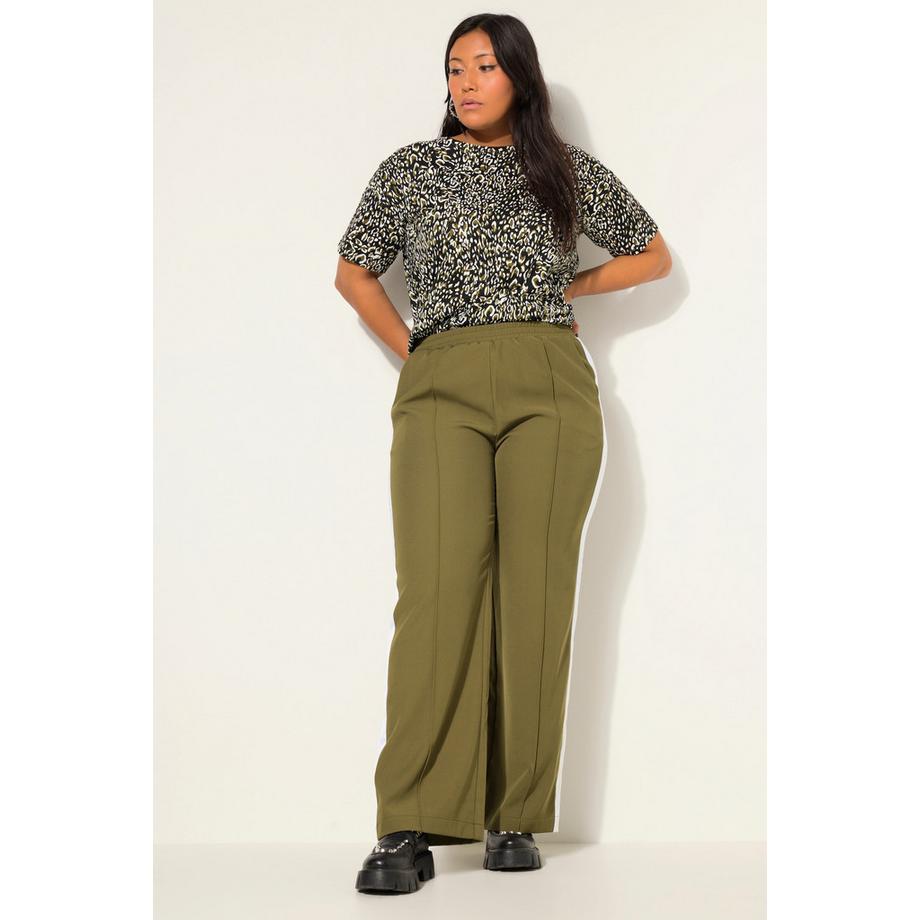 Studio Untold Hose Wide Legs Biese Seitenstreifen Elastikbund  