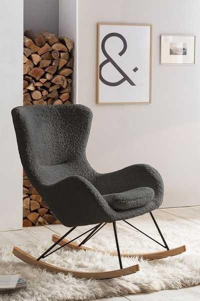 mutoni Fauteuil à bascule I fourrure teddy gris  