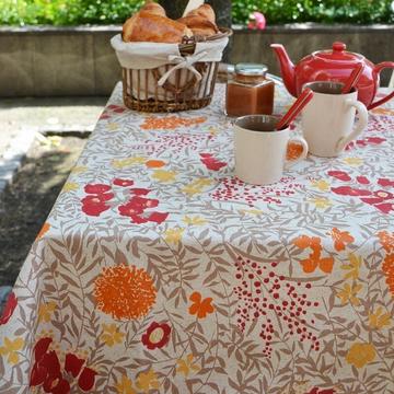 Tischdecke abwaschbar rund oder ovale Mimose mit Leinenhintergrund