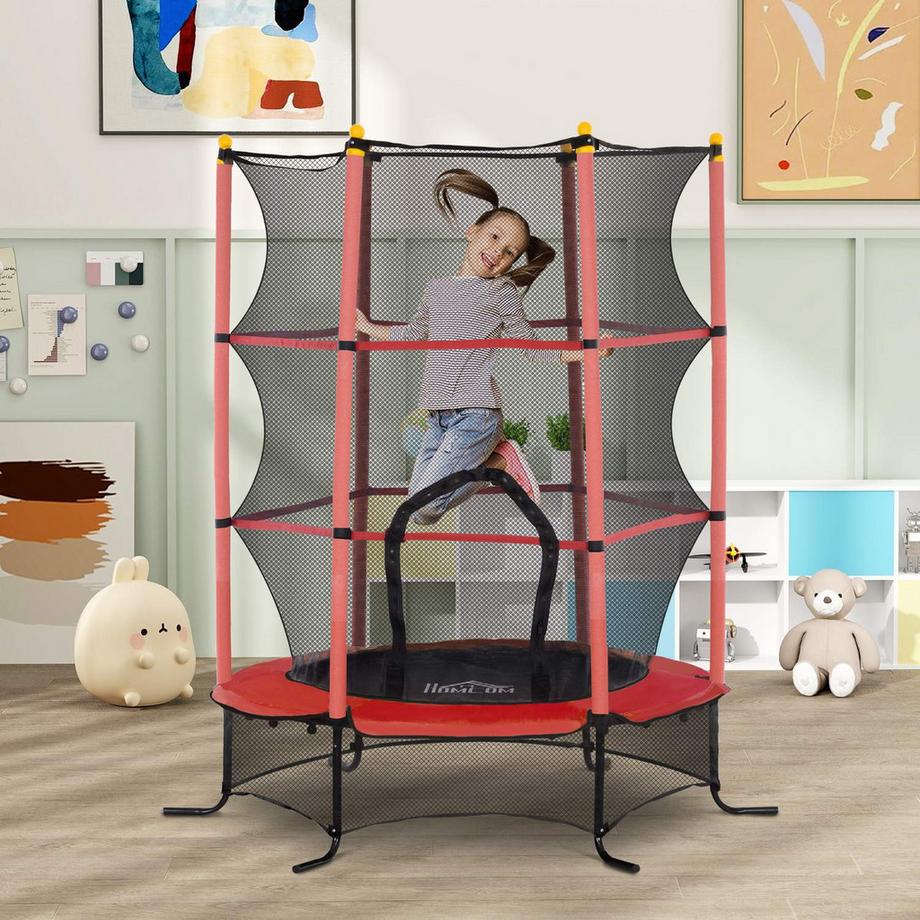 Northio Trampoline pour enfants Ø163 cm, trampoline avec filet de sécurité, couverture de bord, trampoline de jardin pour enfants de 3 à 10 ans, capacité de charge jusqu'à 50 kg, rouge  