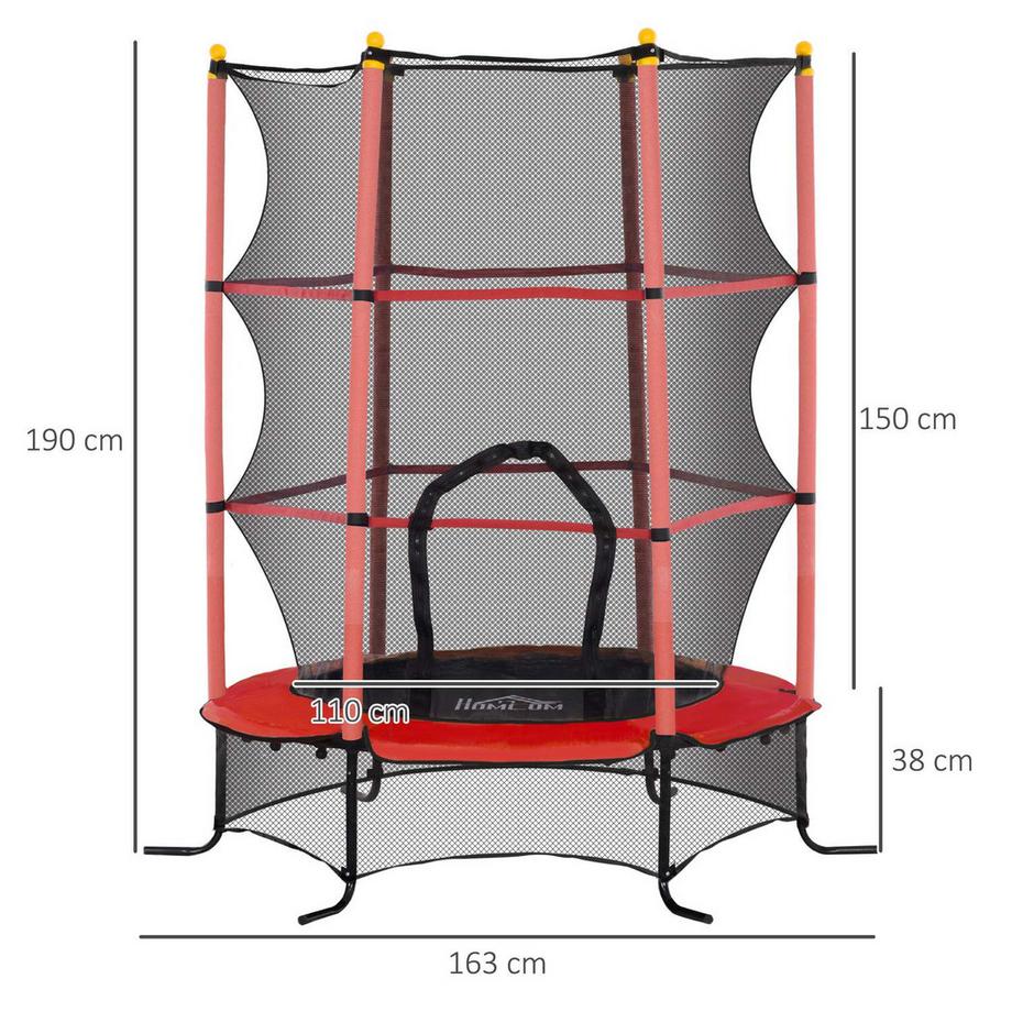 Northio Trampoline pour enfants Ø163 cm, trampoline avec filet de sécurité, couverture de bord, trampoline de jardin pour enfants de 3 à 10 ans, capacité de charge jusqu'à 50 kg, rouge  