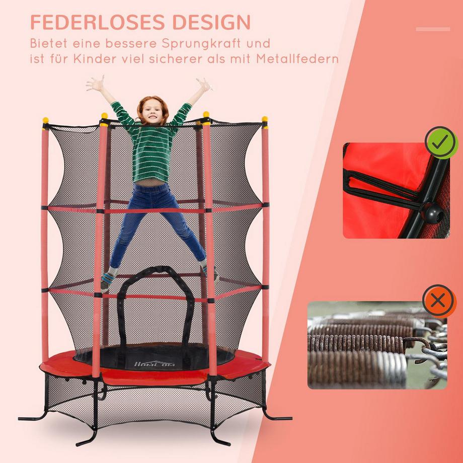 Northio Trampoline pour enfants Ø163 cm, trampoline avec filet de sécurité, couverture de bord, trampoline de jardin pour enfants de 3 à 10 ans, capacité de charge jusqu'à 50 kg, rouge  