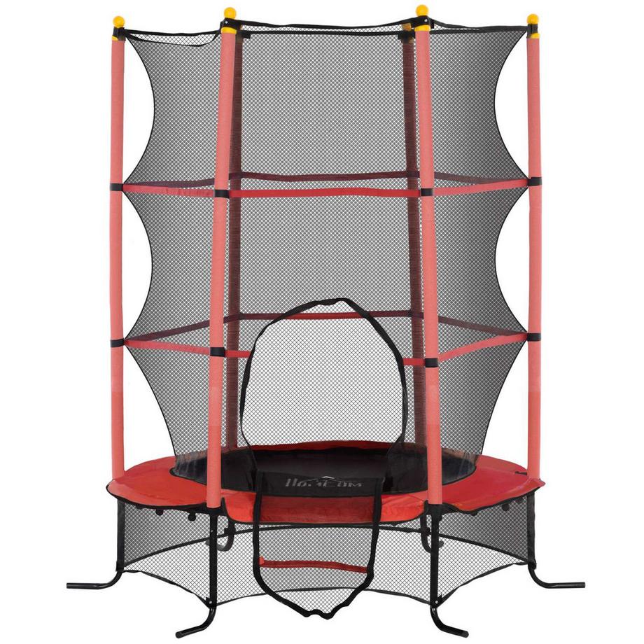 Trampoline pour enfants Ø163 cm, trampoline avec filet de sécurité, couverture de bord, trampoline de jardin pour enfants de 3 à 10 ans, capacité de charge jusqu'à 50 kg, rouge