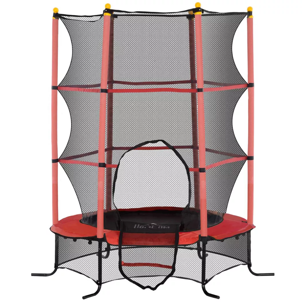 Northio - Trampolino per bambini Ø163 cm, trampolino con rete di sicurezza, copertura del bordo, trampolino da giardino per bambini 3-10 anni, portata fino a 50 kg, rosso, 195 cm