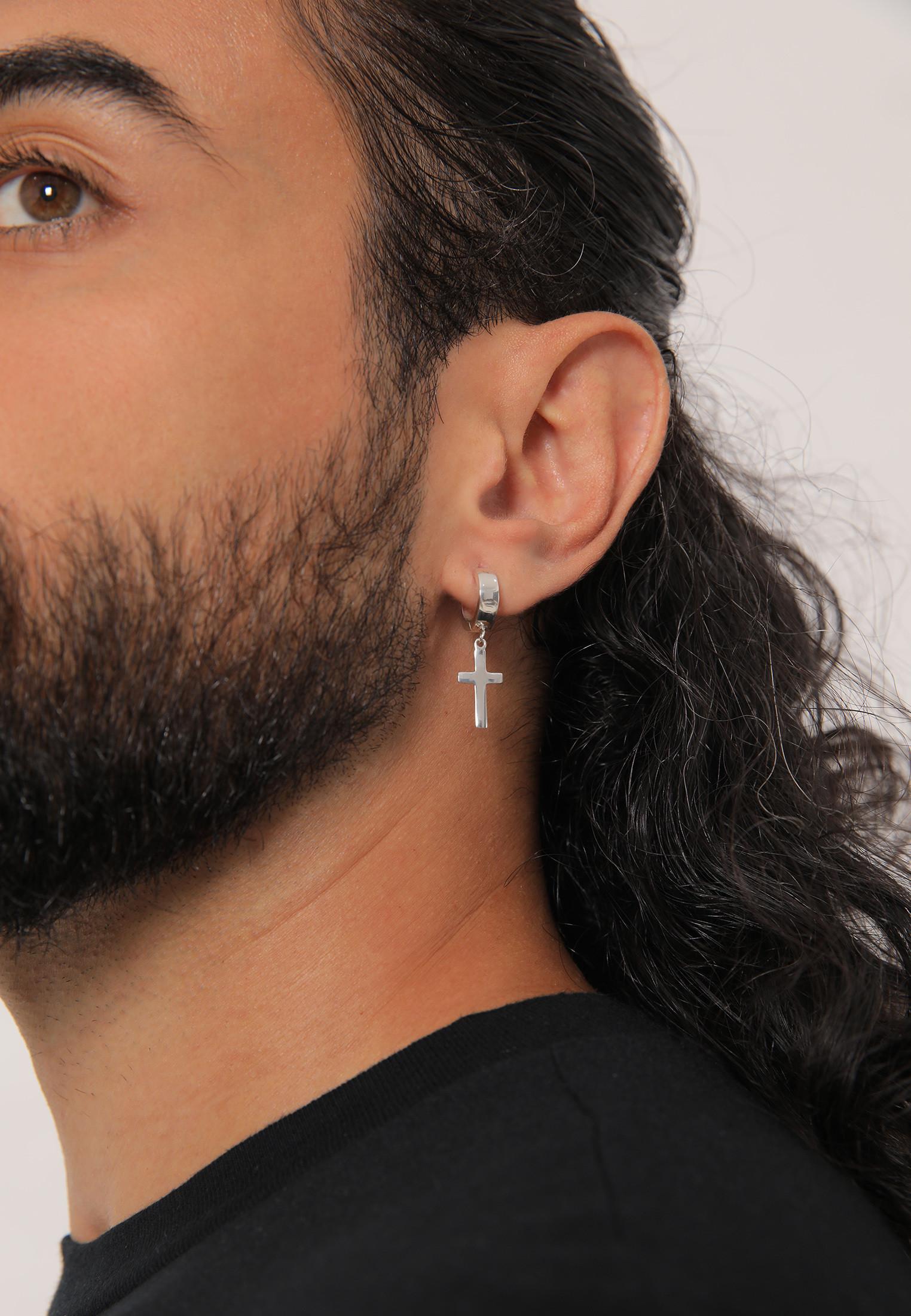 Kuzzoi  Ohrringe Creole Kreuz Scharnier Single 925 Silber 