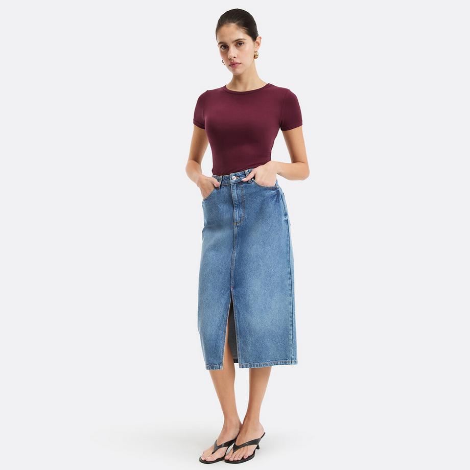 La Redoute Collections Jupe Midi Droite en Denim  