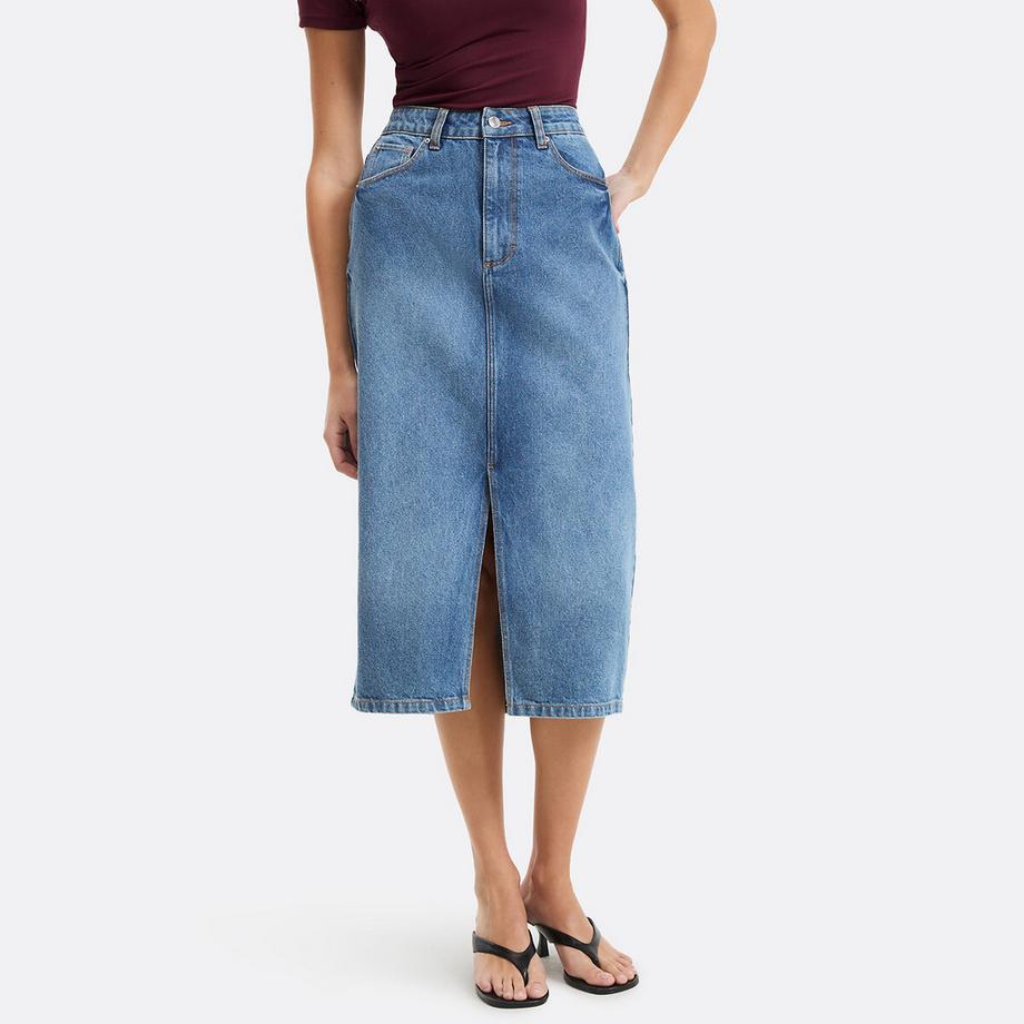 Jupe midi droite en denim