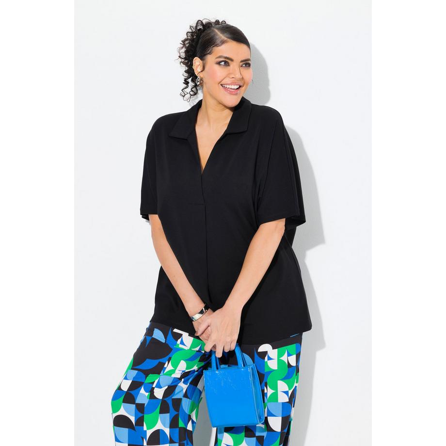 Ulla Popken Oversized Halbarm Sweatshirt mit Hemdkragen  