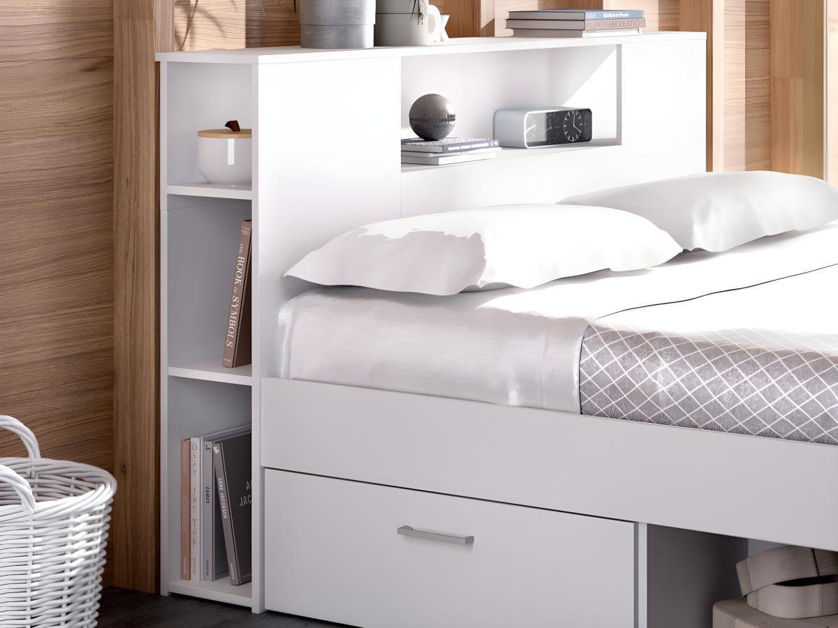 Vente-unique Bett mit Stauraum & Schubladen + Lattenrost + Matratze - 160 x 200 cm - Weiß - LEANDRE  