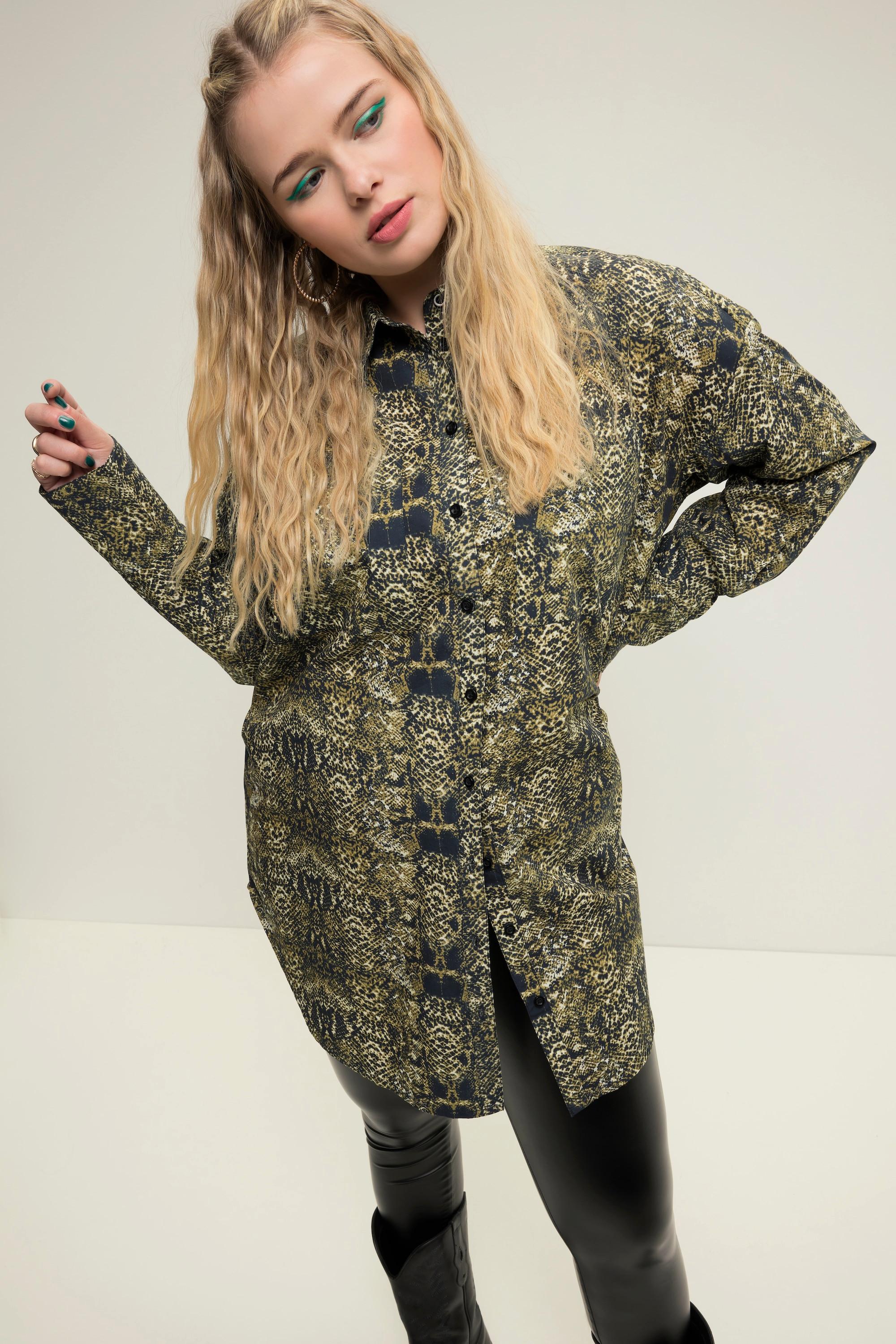 Studio Untold  Chemisier, oversized, imprimé python, patte de boutonnage, col de chemise 