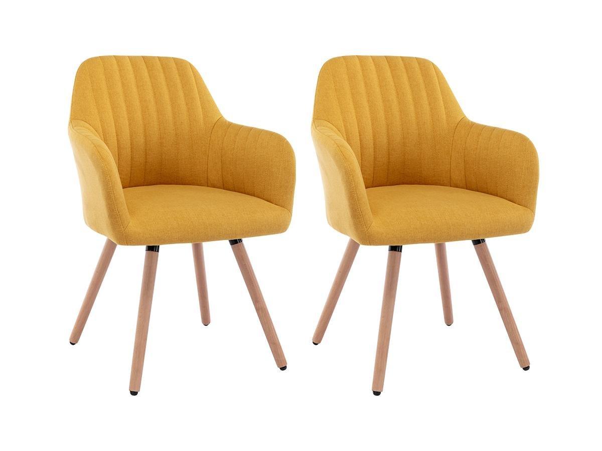 Vente-unique Lot de 2 chaises avec accoudoirs - Tissu et métal effet bois - Jaune - ELEANA  