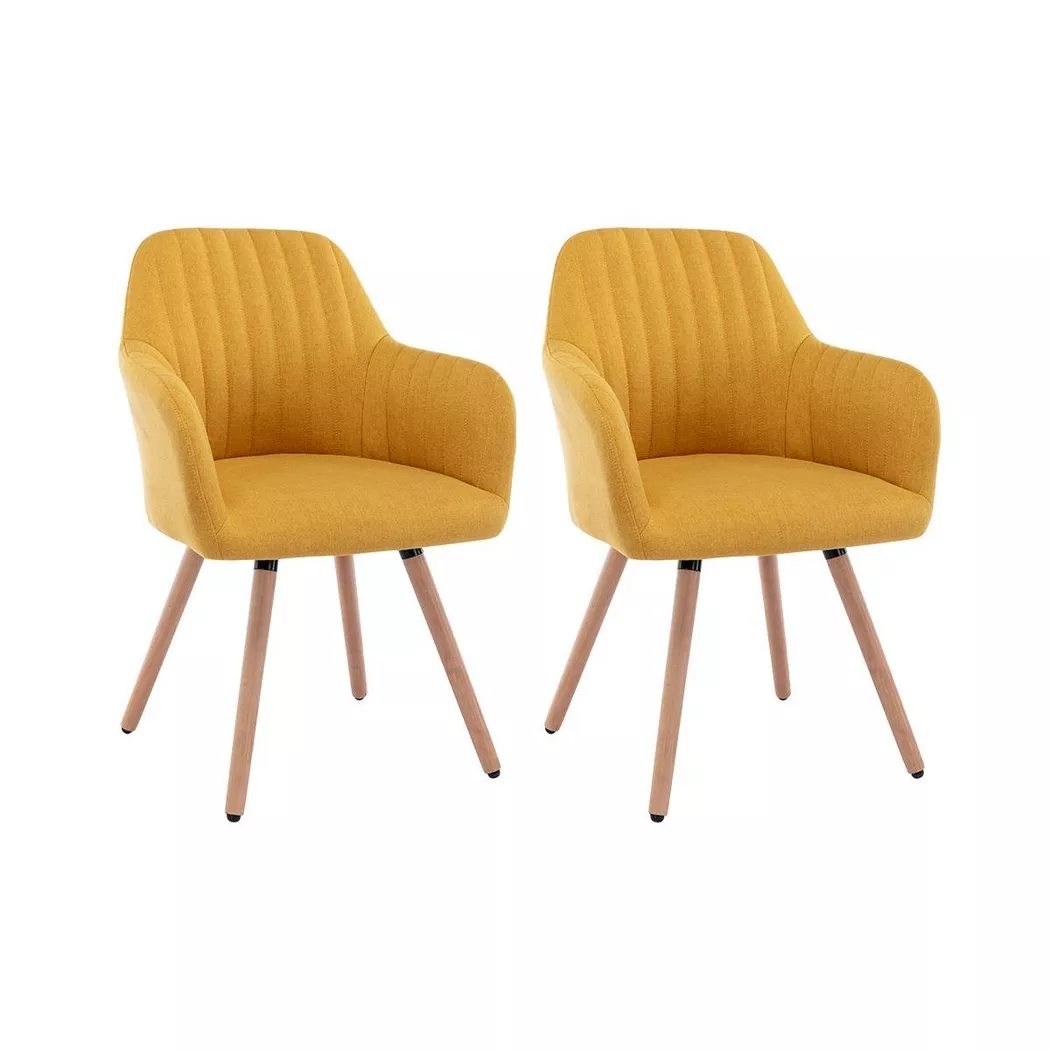 Vente-unique - Lot de 2 chaises avec accoudoirs - Tissu et pieds bois de hêtre - Jaune - eleana
