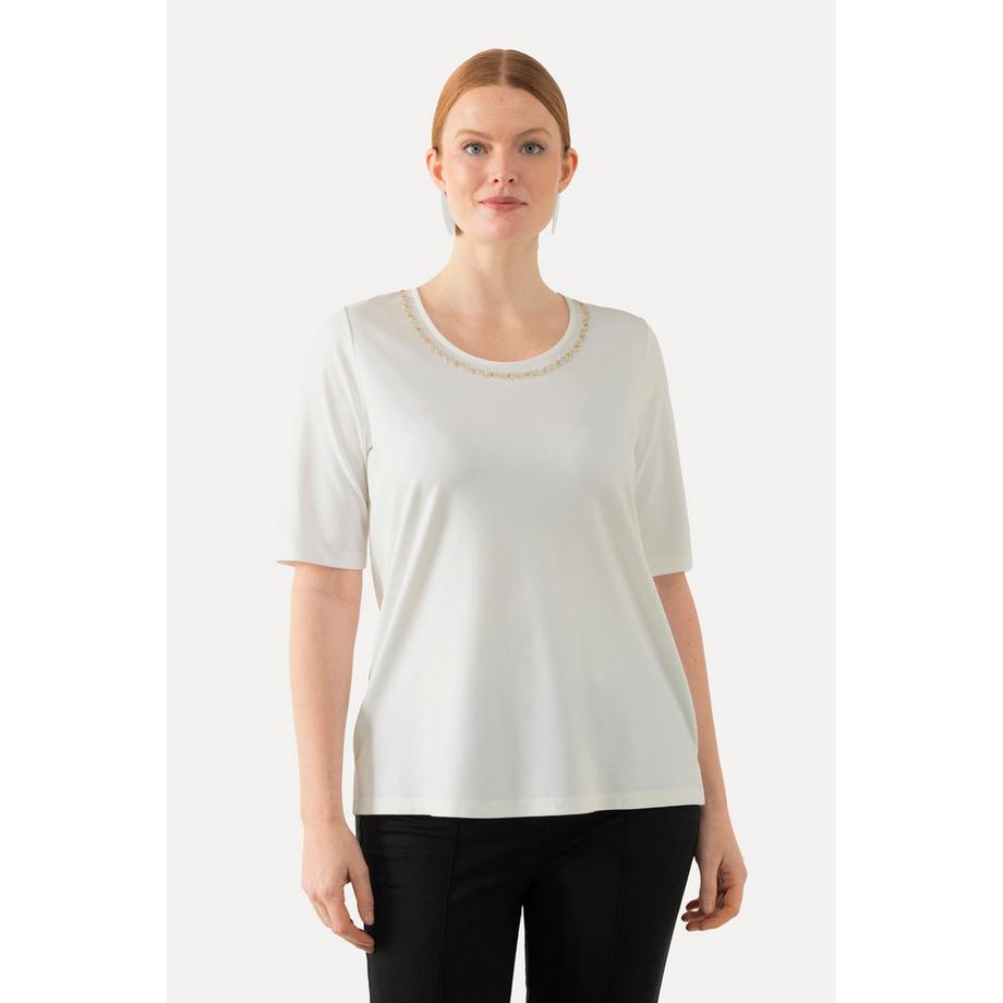 Ulla Popken T-shirt Perline Decorative Linea A Girocollo Mezza Manica  