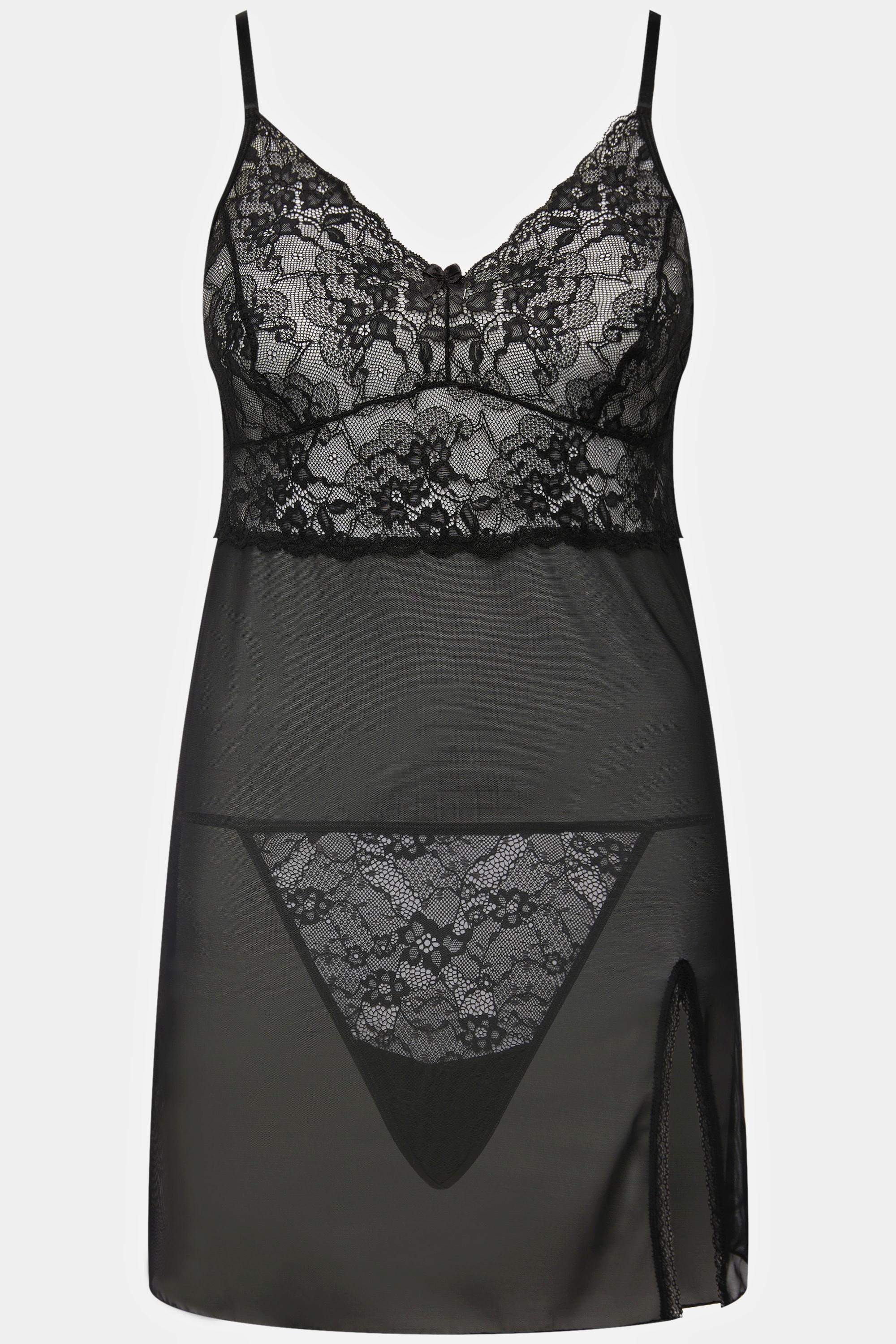 Ulla Popken Négligé et string ensemble 2 pièces dentelle et mesh  